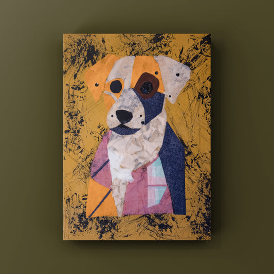 Abstract art piece of a dog on a textured background